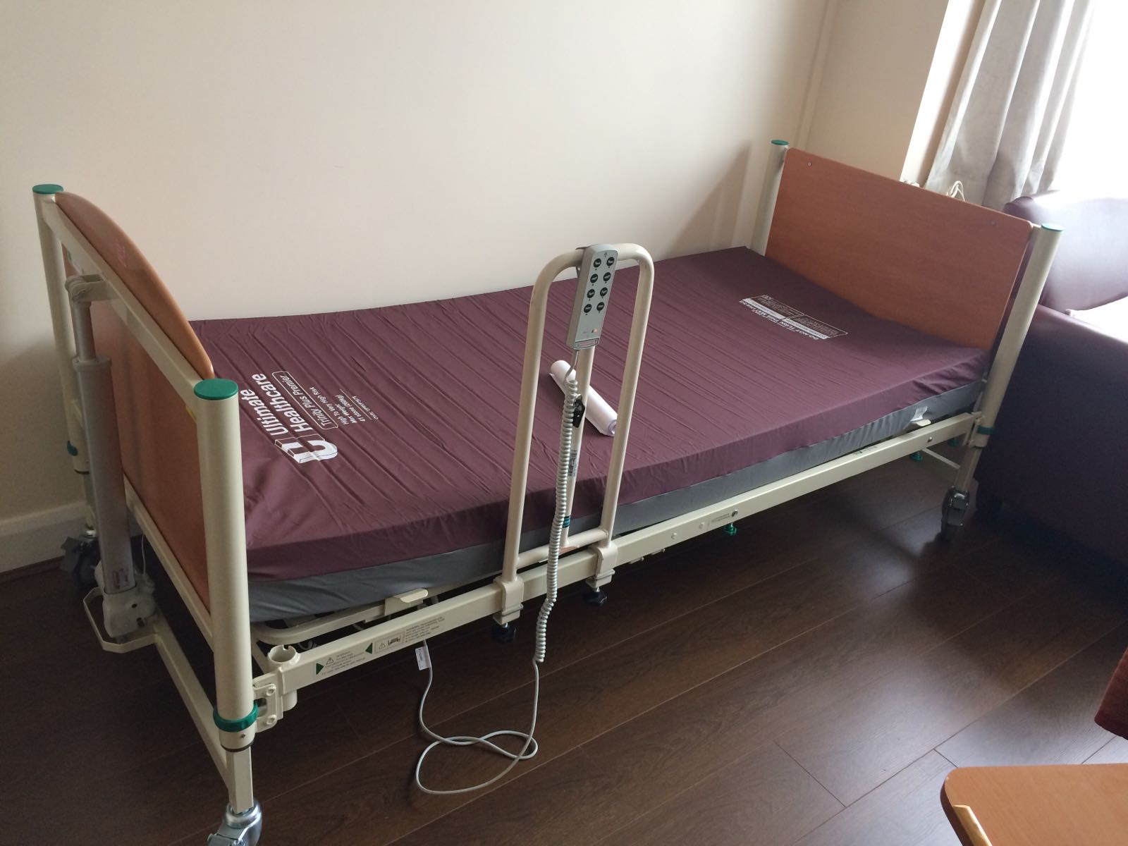 The holy grail of the NHS-paid-for equipment: The Electric Bed. The mattress is a special one for someone, like me, who is forced to spend a lot of the day in bed. 